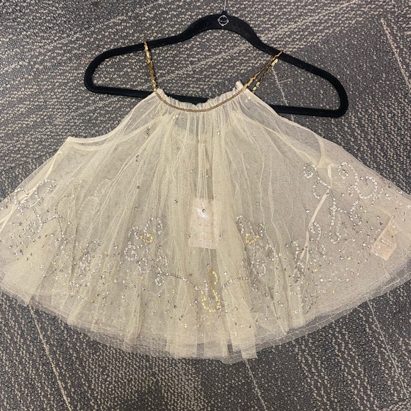 NWT Free People Cream Mesh Sequin Sparkle Swing Tank - Picture 10 of 13